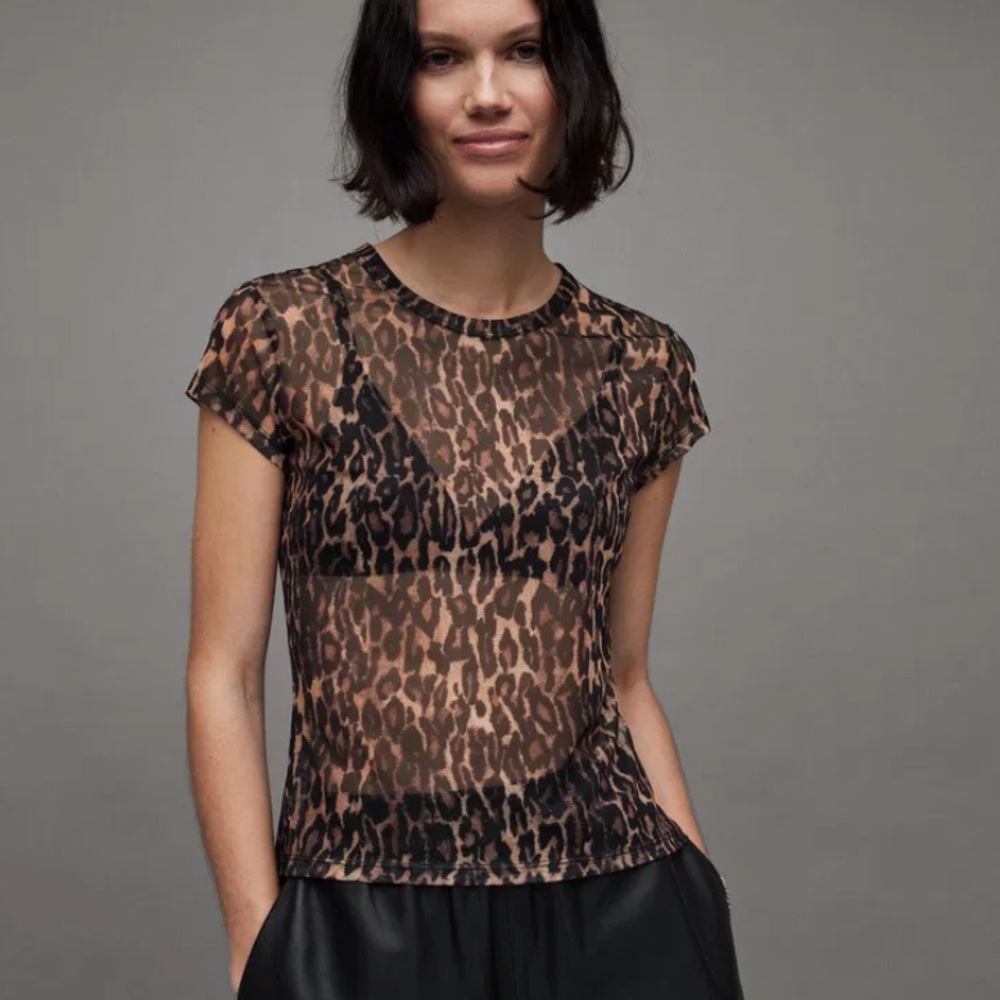 All Saints Ellie Sheer Leopard Print Tee - UK 16/US/12 - NWT in org packaging